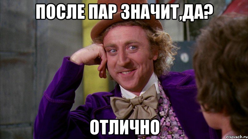 после пар значит,да? отлично, Мем Ну давай расскажи (Вилли Вонка)