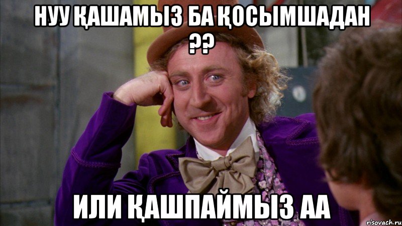 нуу қашамыз ба қосымшадан ?? или қашпаймыз аа, Мем Ну давай расскажи (Вилли Вонка)