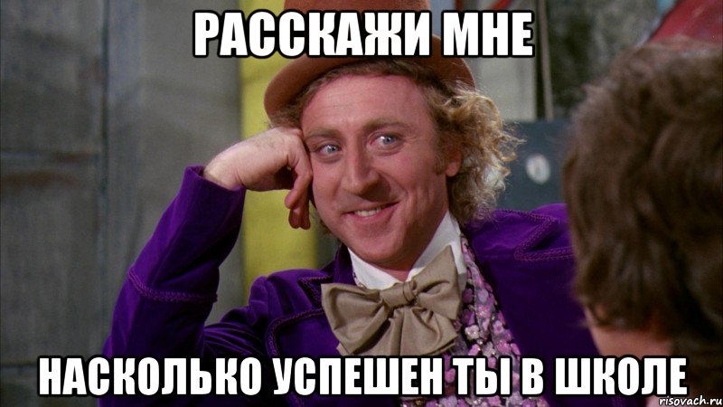 расскажи мне насколько успешен ты в школе, Мем Ну давай расскажи (Вилли Вонка)