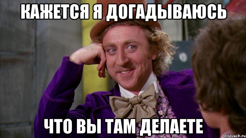 кажется я догадываюсь что вы там делаете, Мем Ну давай расскажи (Вилли Вонка)