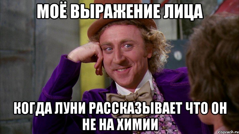 моё выражение лица когда луни рассказывает что он не на химии, Мем Ну давай расскажи (Вилли Вонка)