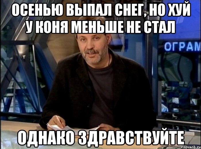 осенью выпал снег, но хуй у коня меньше не стал однако здравствуйте, Мем Однако Здравствуйте