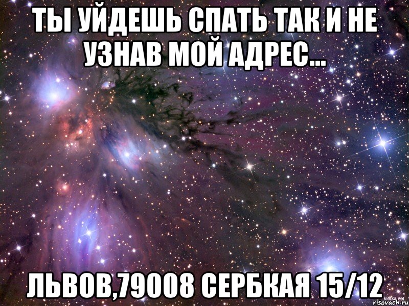 ты уйдешь спать так и не узнав мой адрес... львов,79008 сербкая 15/12, Мем Космос