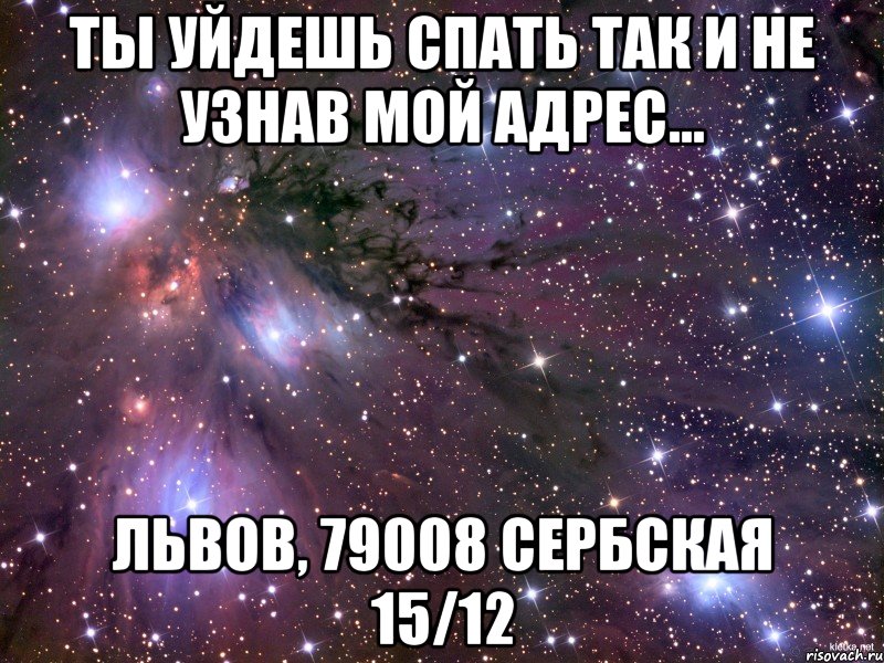 ты уйдешь спать так и не узнав мой адрес... львов, 79008 сербская 15/12, Мем Космос