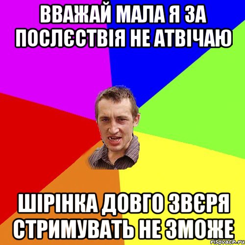 вважай мала я за послєствія не атвічаю шірінка довго звєря стримувать не зможе, Мем Чоткий паца