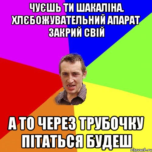 чуєшь ти шакаліна. хлєбожувательний апарат закрий свій а то через трубочку пітаться будеш, Мем Чоткий паца