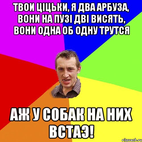 твои цiцьки, я два арбуза, вони на пузi двi висять, вони одна об одну трутся аж у собак на них встаэ!, Мем Чоткий паца