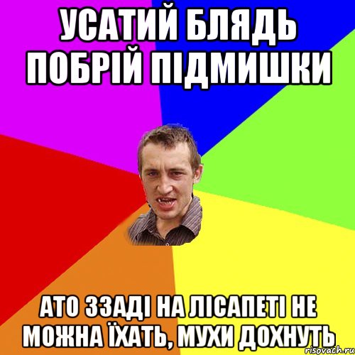 усатий блядь побрій підмишки ато ззаді на лісапеті не можна їхать, мухи дохнуть, Мем Чоткий паца