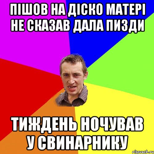 пішов на діско матері не сказав дала пизди тиждень ночував у свинарнику, Мем Чоткий паца