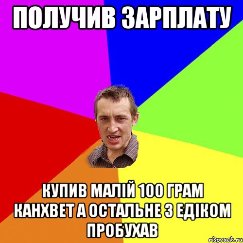 получив зарплату купив малій 100 грам канхвет а остальне з едіком пробухав, Мем Чоткий паца