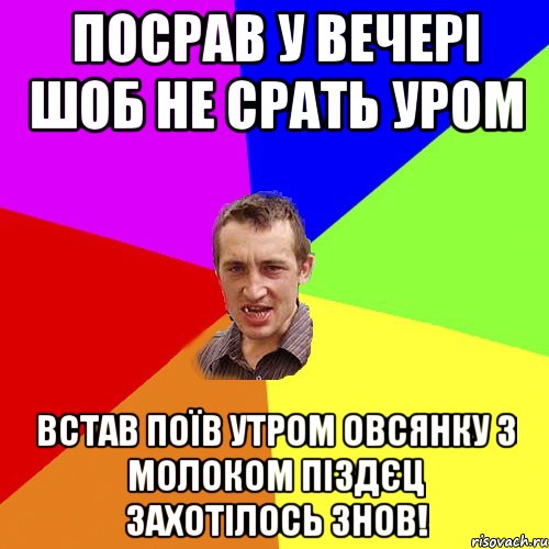 посрав у вечері шоб не срать уром встав поїв утром овсянку з молоком піздєц захотілось знов!, Мем Чоткий паца