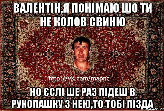 валентін,я понімаю шо ти не колов свиню но єслі ше раз підеш в рукопашку з нею,то тобі пізда, Мем Парнь на сел