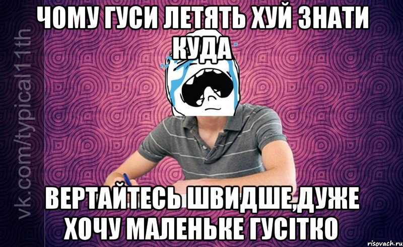 чому гуси летять хуй знати куда вертайтесь швидше,дуже хочу маленьке гусітко