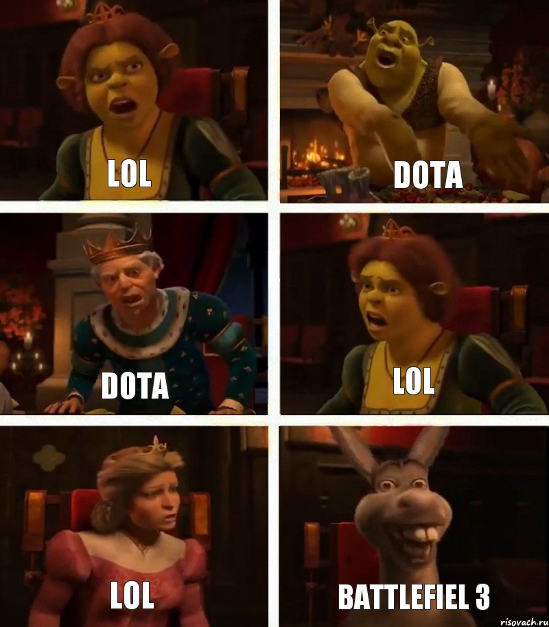 LOL DOTA LOL DOTA LOL BATTLEFIEL 3, Комикс  Шрек Фиона Гарольд Осел