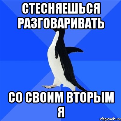 стесняешься разговаривать со своим вторым я, Мем  Социально-неуклюжий пингвин