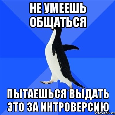 не умеешь общаться пытаешься выдать это за интроверсию, Мем  Социально-неуклюжий пингвин