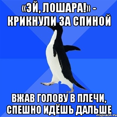 «эй, лошара!» - крикнули за спиной вжав голову в плечи, спешно идёшь дальше, Мем  Социально-неуклюжий пингвин