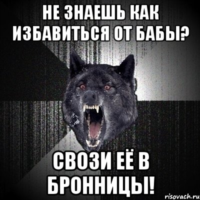 не знаешь как избавиться от бабы? свози её в бронницы!, Мем Сумасшедший волк