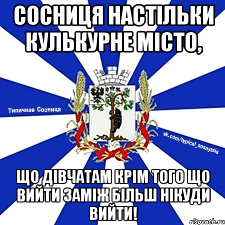сосниця настільки кулькурне місто, що дівчатам крім того що вийти заміж більш нікуди вийти!