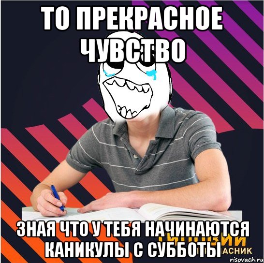 то прекрасное чувство зная что у тебя начинаются каникулы с субботы, Мем Типовий одинадцятикласник