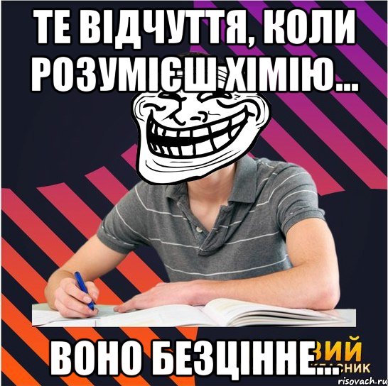 те відчуття, коли розумієш хімію... воно безцінне..., Мем Типовий одинадцятикласник