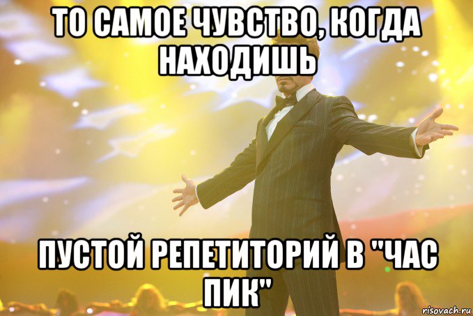 то самое чувство, когда находишь пустой репетиторий в "час пик", Мем Тони Старк (Роберт Дауни младший)