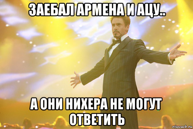 заебал армена и ацу.. а они нихера не могут ответить, Мем Тони Старк (Роберт Дауни младший)