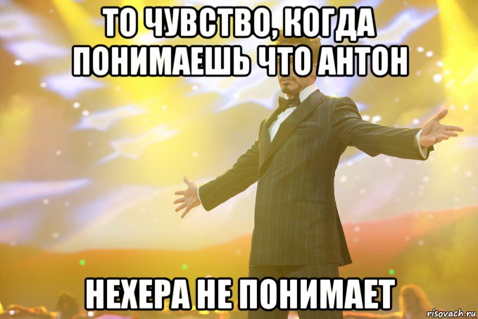 то чувство, когда понимаешь что антон нехера не понимает, Мем Тони Старк (Роберт Дауни младший)