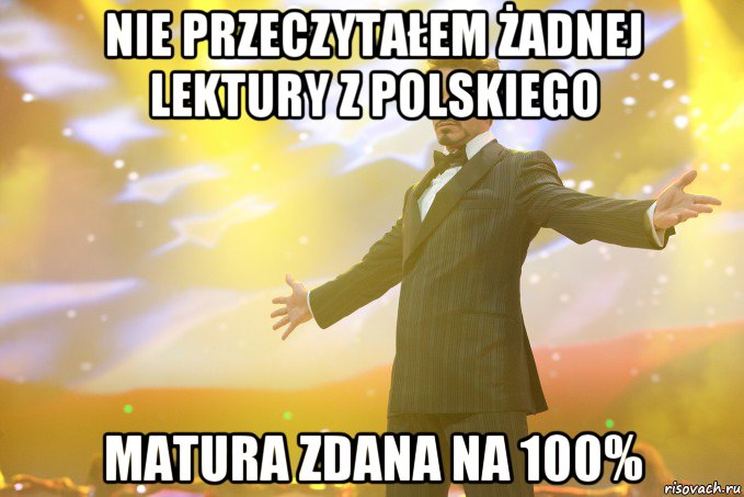 nie przeczytałem żadnej lektury z polskiego matura zdana na 100%, Мем Тони Старк (Роберт Дауни младший)