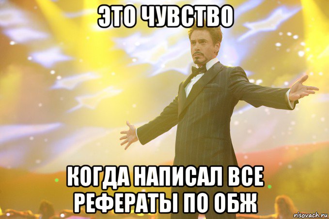 это чувство когда написал все рефераты по обж, Мем Тони Старк (Роберт Дауни младший)