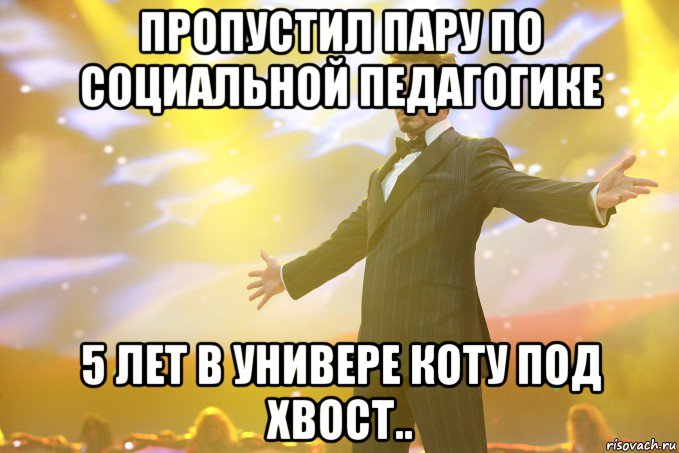 пропустил пару по социальной педагогике 5 лет в универе коту под хвост.., Мем Тони Старк (Роберт Дауни младший)