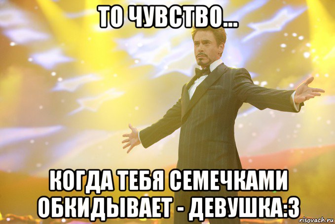 то чувство... когда тебя семечками обкидывает - девушка:3, Мем Тони Старк (Роберт Дауни младший)