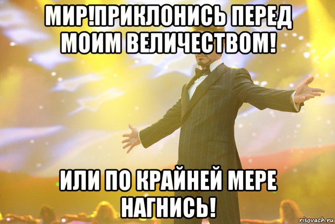 мир!приклонись перед моим величеством! или по крайней мере нагнись!, Мем Тони Старк (Роберт Дауни младший)