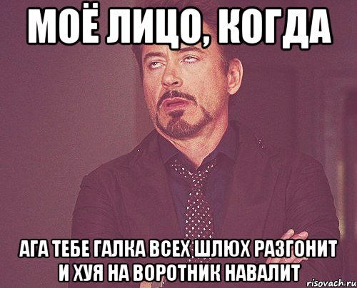 моё лицо, когда ага тебе галка всех шлюх разгонит и хуя на воротник навалит, Мем твое выражение лица