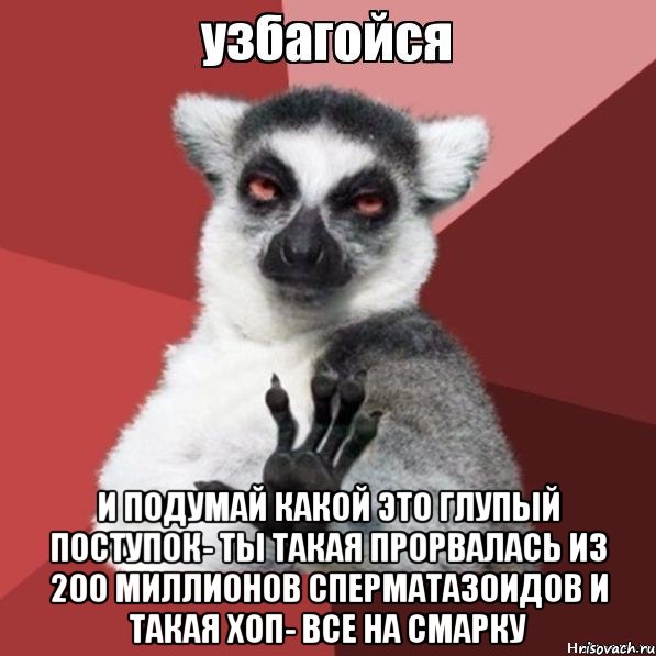  и подумай какой это глупый поступок- ты такая прорвалась из 200 миллионов сперматазоидов и такая хоп- все на смарку, Мем Узбагойзя