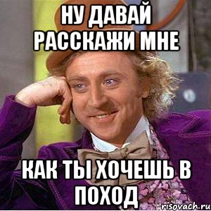 ну давай расскажи мне как ты хочешь в поход, Мем Ну давай расскажи (Вилли Вонка)