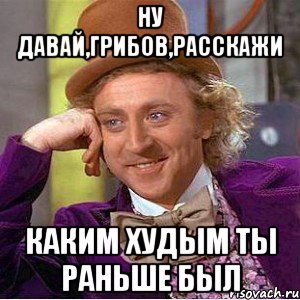 ну давай,грибов,расскажи каким худым ты раньше был, Мем Ну давай расскажи (Вилли Вонка)