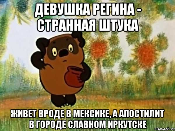 девушка регина - странная штука живет вроде в мексике, а апостилит в городе славном иркутске, Мем Винни пух чешет затылок