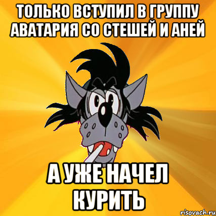 только вступил в группу аватария со стешей и аней а уже начел курить, Мем Волк