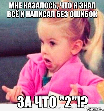 мне казалось, что я знал всё и написал без ошибок за что "2"!?, Мем  Ты говоришь (девочка возмущается)