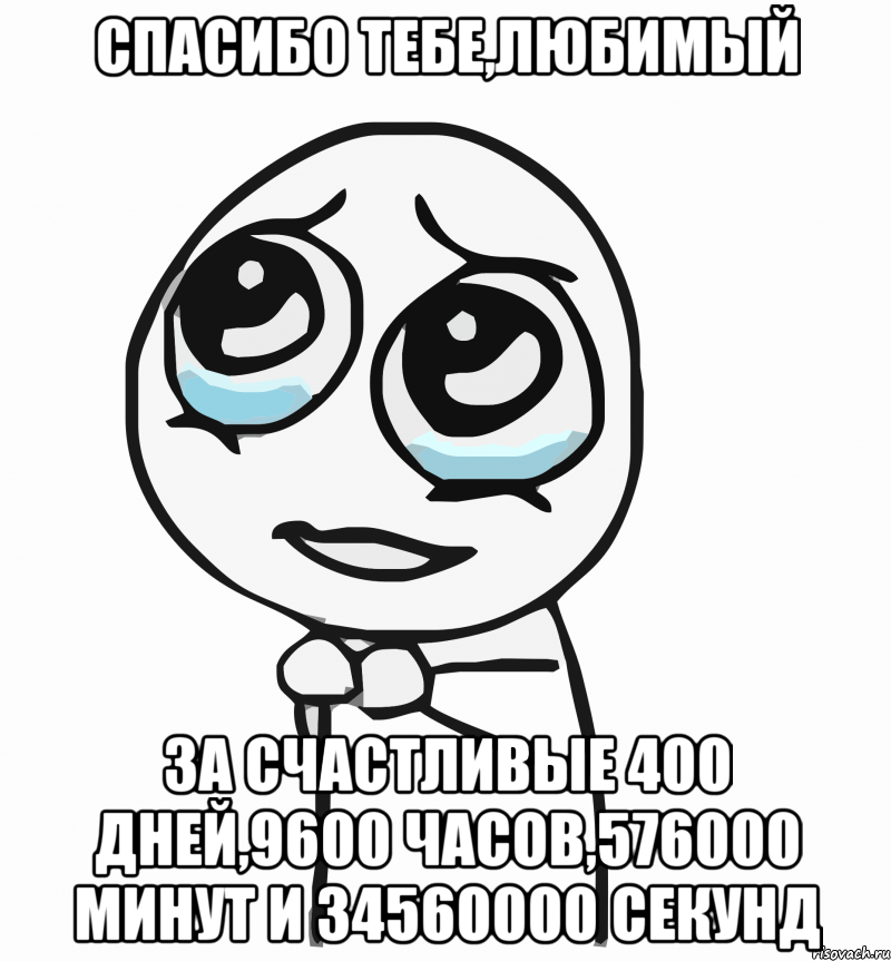 спасибо тебе,любимый за счастливые 400 дней,9600 часов,576000 минут и 34560000 секунд, Мем  ну пожалуйста (please)