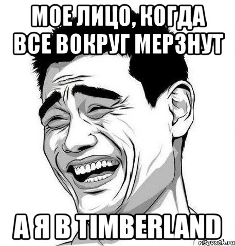 мое лицо, когда все вокруг мерзнут а я в timberland, Мем Яо Мин