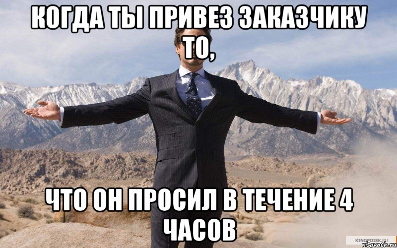 когда ты привез заказчику то, что он просил в течение 4 часов, Мем железный человек