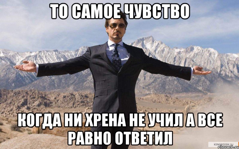 то самое чувство когда ни хрена не учил а все равно ответил, Мем железный человек