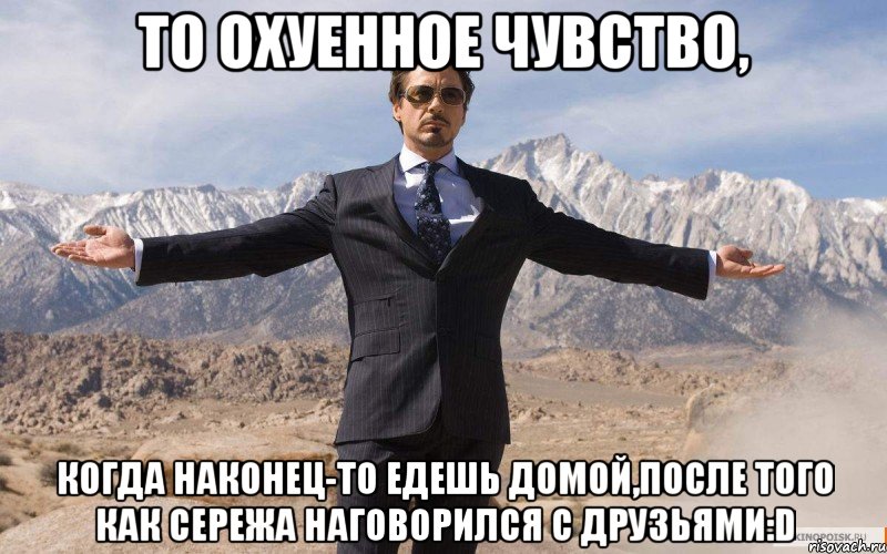 то охуенное чувство, когда наконец-то едешь домой,после того как сережа наговорился с друзьями:d, Мем железный человек