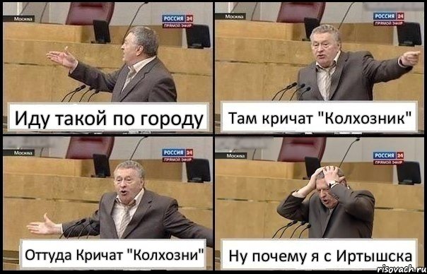 Иду такой по городу Там кричат "Колхозник" Оттуда Кричат "Колхозни" Ну почему я с Иртышска, Комикс Жирик в шоке хватается за голову