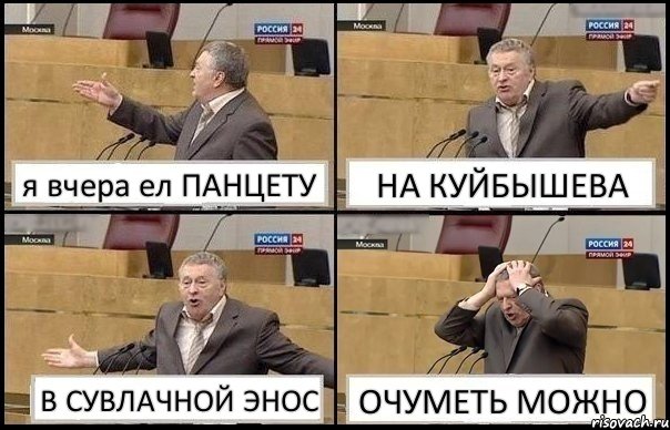 я вчера ел ПАНЦЕТУ НА КУЙБЫШЕВА В СУВЛАЧНОЙ ЭНОС ОЧУМЕТЬ МОЖНО, Комикс Жирик в шоке хватается за голову