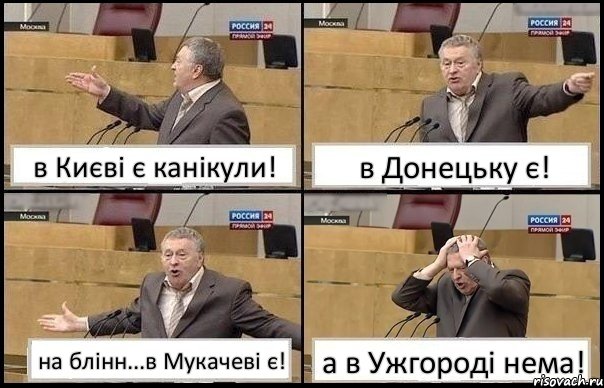 в Києві є канікули! в Донецьку є! на блінн...в Мукачеві є! а в Ужгороді нема!, Комикс Жирик в шоке хватается за голову