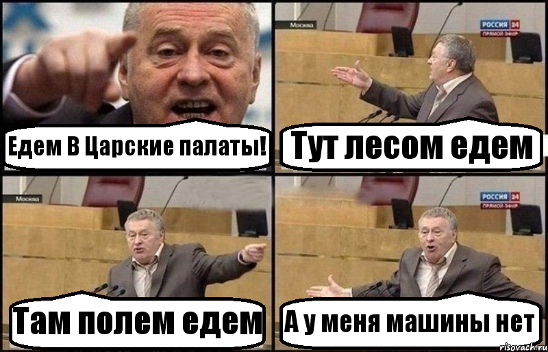 Едем В Царские палаты! Тут лесом едем Там полем едем А у меня машины нет, Комикс Жириновский