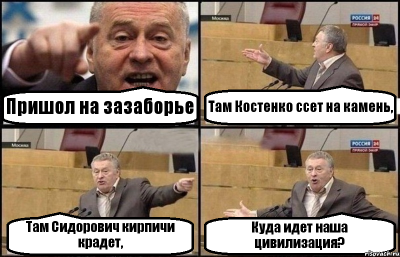 Пришол на зазаборье Там Костенко ссет на камень, Там Сидорович кирпичи крадет, Куда идет наша цивилизация?, Комикс Жириновский